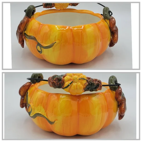 Ceramic Pumpkin Bowls Set of 2 Fall Harvest Halloween Candy Dish Centerpiece Dec - Picture 8 of 16